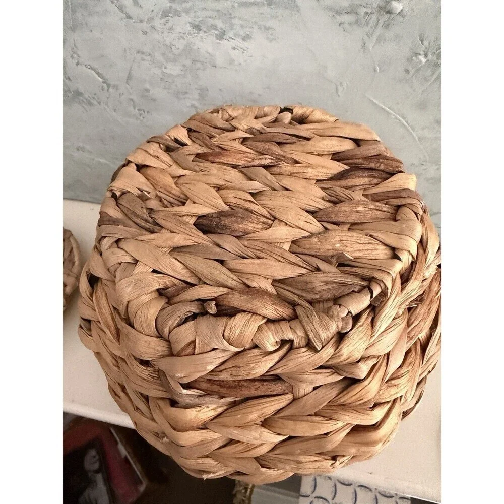 Woven Bee Hive Wicker Basket w/Lid Inner Container Rustic Boho Storage Decor